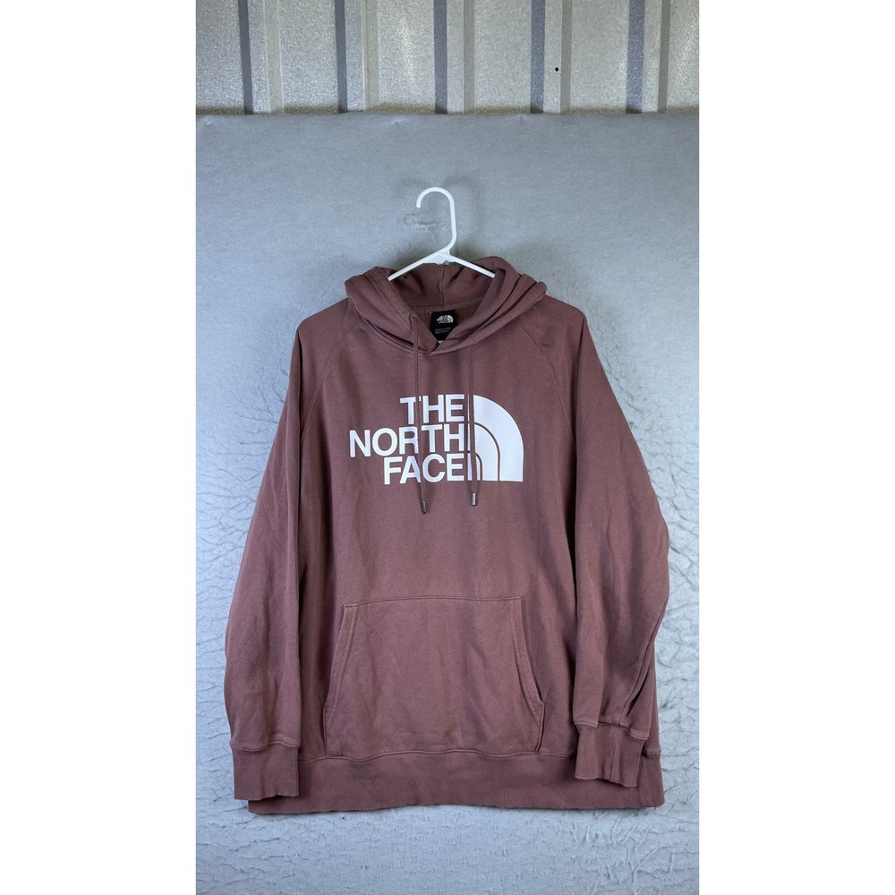 The North Face Hoodie Mens XL Brown Excellent Pullover Logo Fleece Sweatshirt